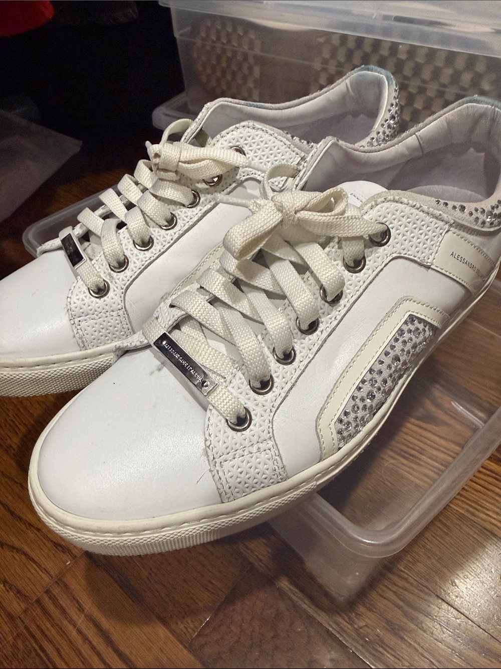 Alessandro Dell'Acqua White Sneakers with Crystal Accent